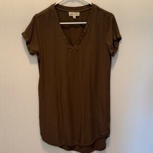 Cloth and Stone Women's V-Neck Short Sleeve Tee Shirt Dress - Army Green Super S